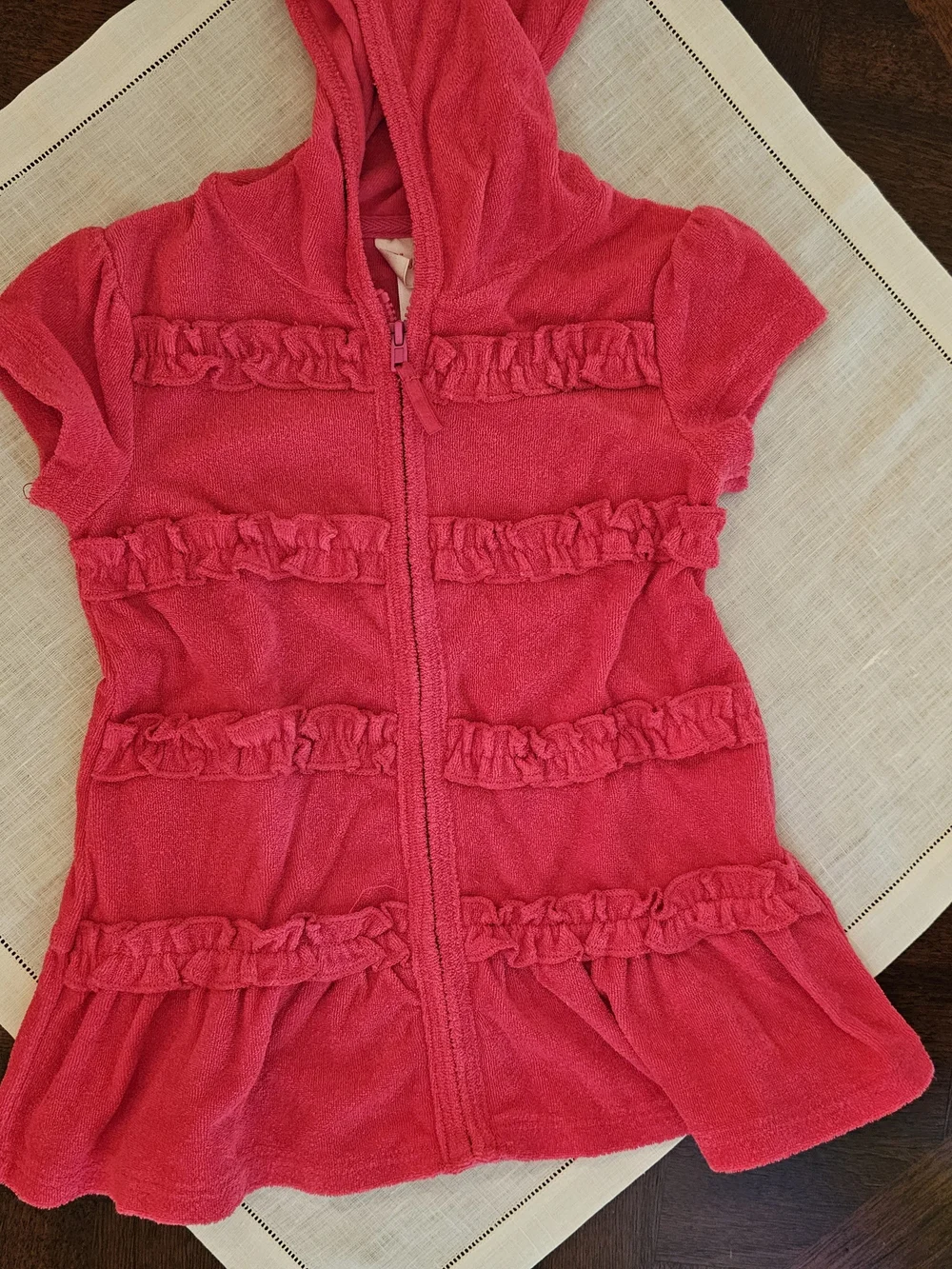 Flapdoodles Girls Size 2T Terry Cloth Swim Cover Up Dress Pink Hooded Zip Front